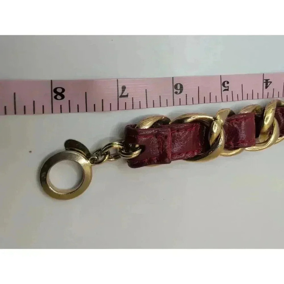 Tommassini Red Leather GoldTone Chain Crystal Embellished Bracelet - Picture 3 of 5